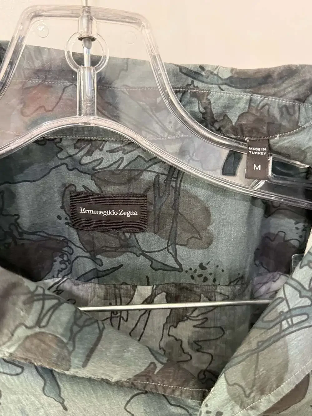Ermenegildo Zegna Green Abstract Floral Print Short Sleeve Resort Shirt